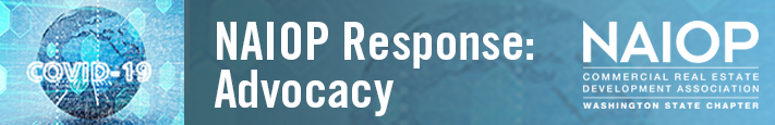 graphic with NAIOPWA logo and COVID 19 response in text on blue textured background