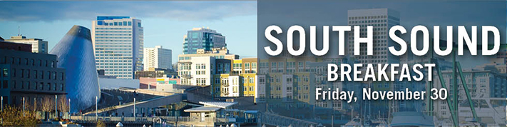 Banner image with Tacoma, WA, in background and text promoting breakfast
